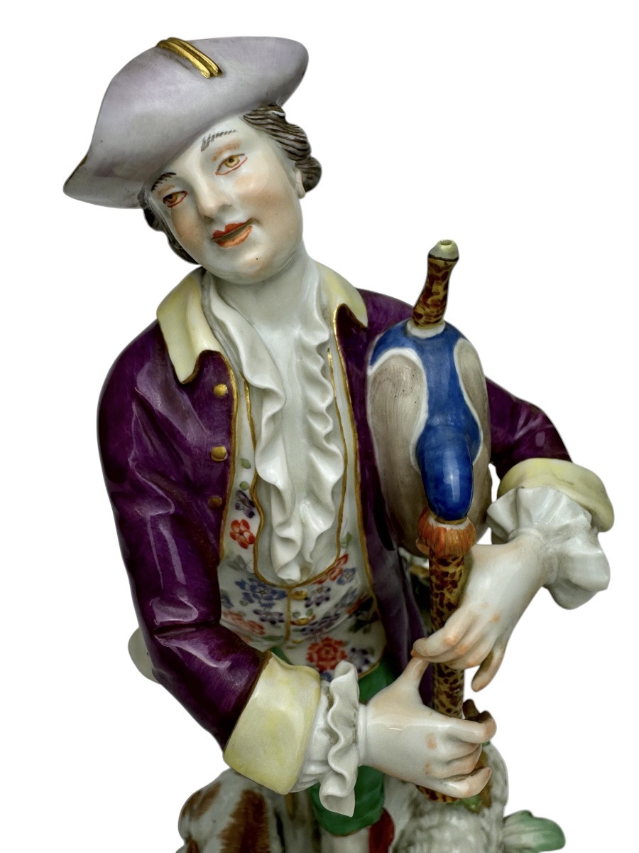 Meissen - Figure En Porcelaine D’un Berger Avec Cornemuse-photo-6