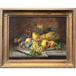 French School, Nature Morte Fruits And Asparagus 