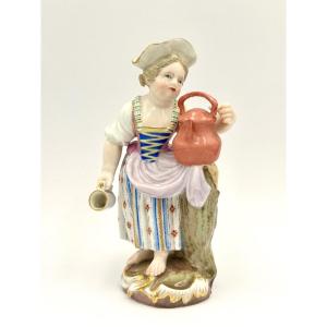 Meissen - Porcelain Figurine Gardener Child With Milk Jug