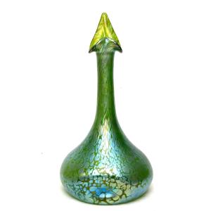 Loetz Iridescent Vase With Crete Butterfly Decor