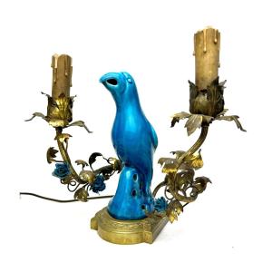 French Bronze Parrot Table Lamp, 19th Century