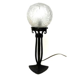 Lampe Art Déco En Fer Forge Signé Muller Frères Luneville 