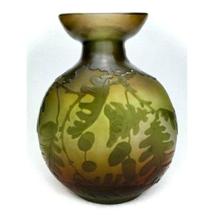 Gallé, Vase With Oak Branch And Acorn Decor