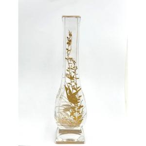 Baccarat - Vase En Cristal à Décor D’une Grue Du Japon 