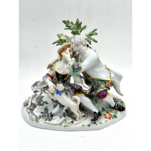 Meissen - Porcelain Group Of A Couple With A Dog