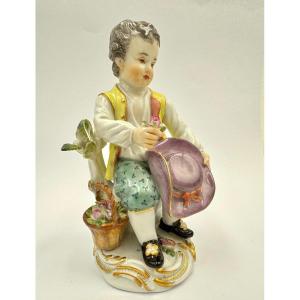 Meissen Child Gardener With Hat In Hand. 