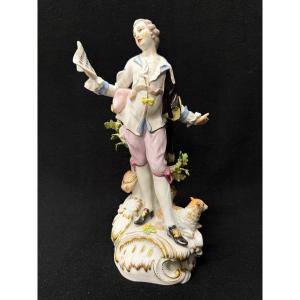 Meissen, Porcelain Figure Shepherd With Music Sheet