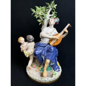 Meissen - Rare Groupe Mythologique Muse Terpsichore De La Série Apollo Et Les 9 Muses.