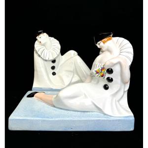 Genvane - Pierrot And Columbine Earthenware Bookends