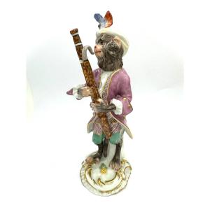 Meissen Porcelain Figure - Monkey As A Fagottist Of The Monkey Orchestra