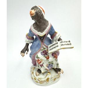 Meissen Figure En Porcelaine - Singe En Tant Que Chanteuse De L’orchestre De Singes