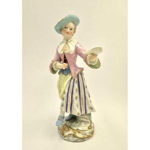 Meissen, Figurine En Porcelaine Chanteuse De La Chapelle Gallant