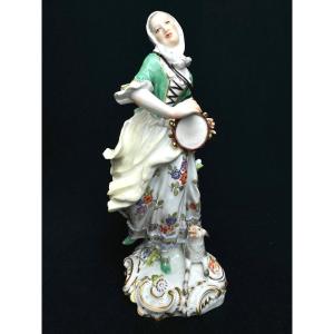 Meissen, Porcelain Figure Shepherdess With Tambourine