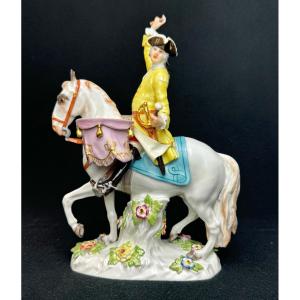 Meissen Porcelain Figure Soldier With Drummer On Horseback