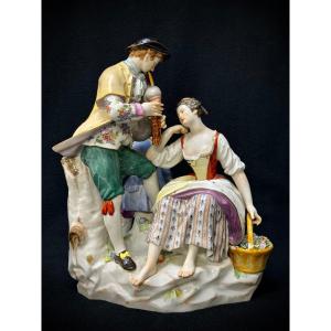 Meissen - Groupe En Porcelaine Berger Et Jardinier 