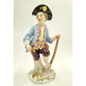 Meissen Figurine en Porcelaine Enfant Jardinier à La Pelle