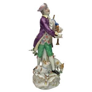 Meissen - Figure En Porcelaine D’un Berger Avec Cornemuse