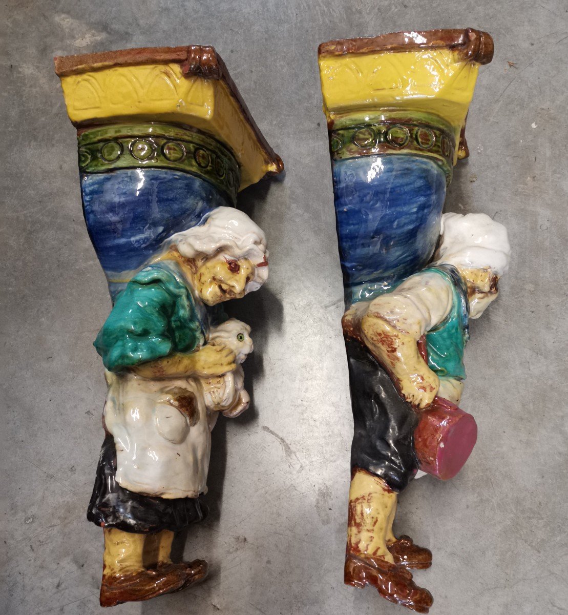 2 Glazed Ceramic Planters. Mother Michelle And Father Lustucru-photo-2