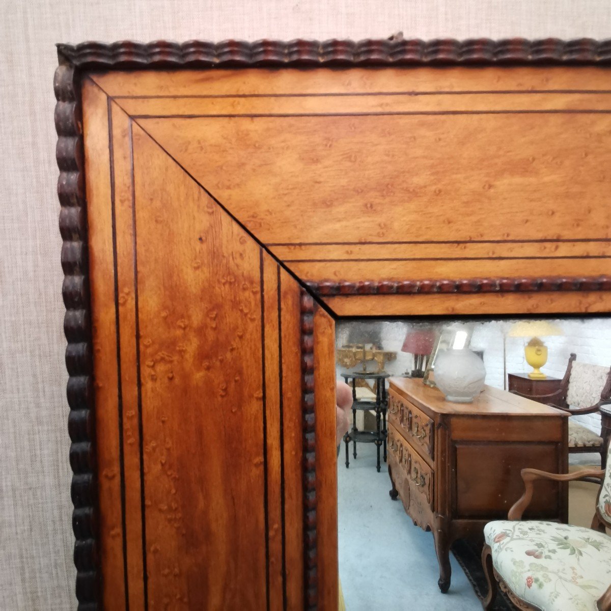 Mirror In Maple And Guilloche Wood 19th C.-photo-3