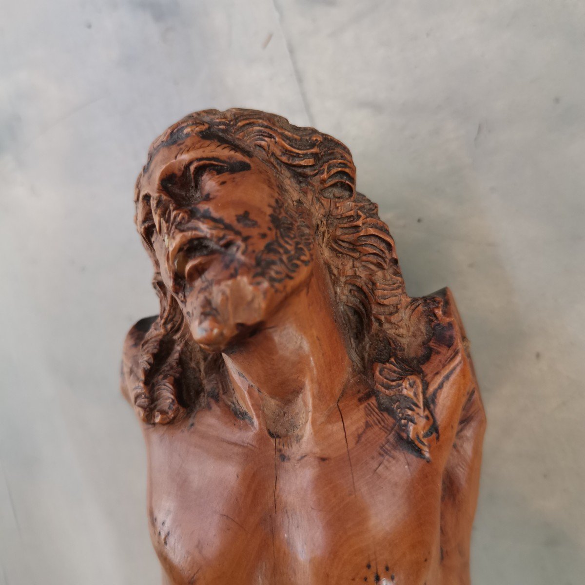 Christ In Carved Wood In A Frame-photo-6