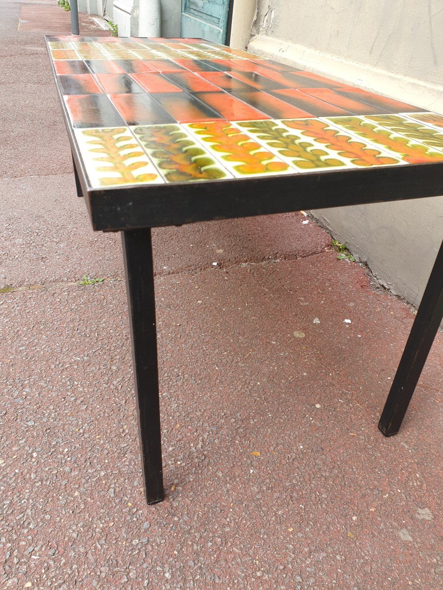 Table Basse à Carreaux De Céramique Et Pied Metal Laqué Par Roger Capron à Vallauris-photo-2