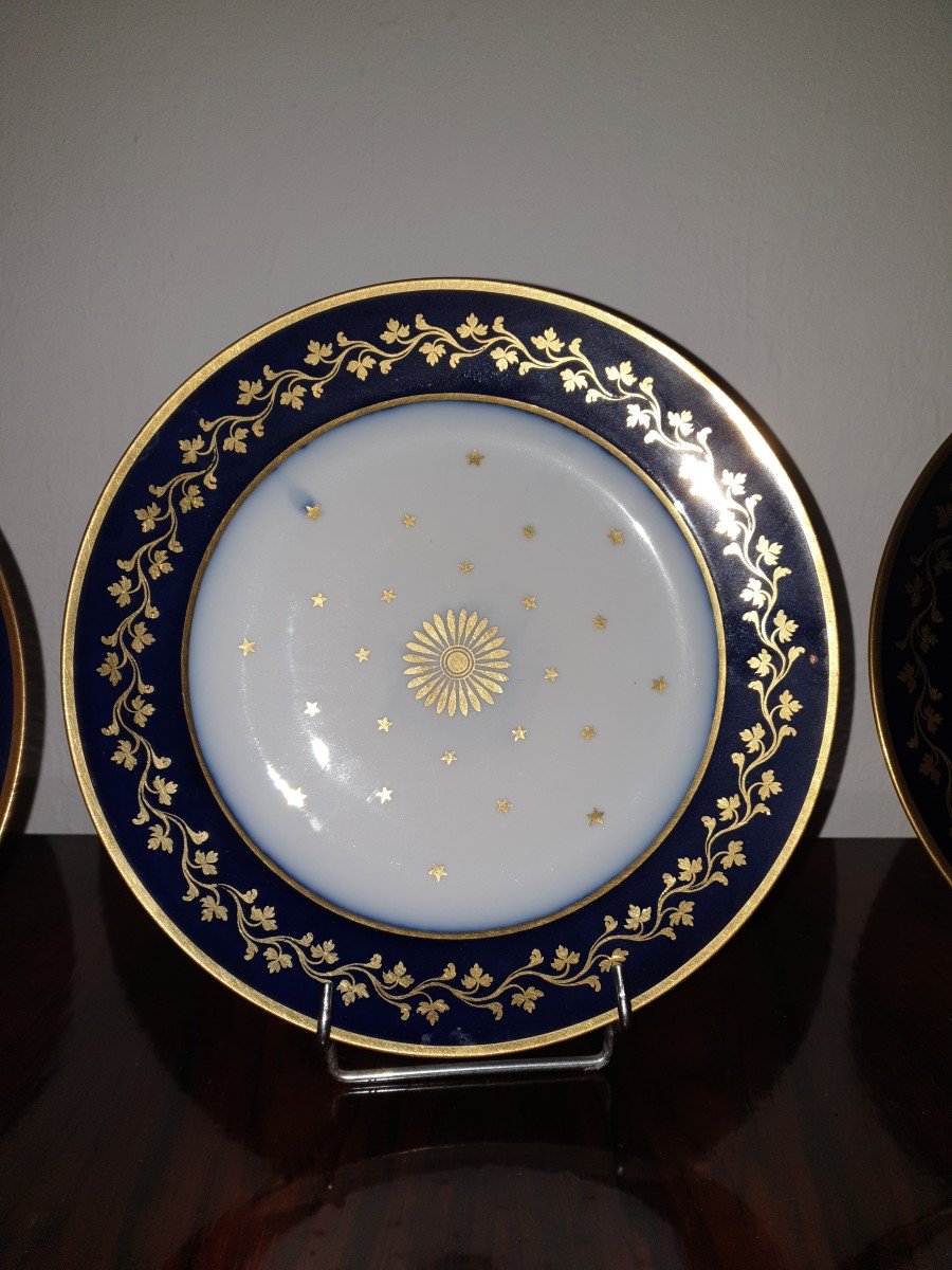 Set Of Four Sèvres Porcelain Plates With Gold And Blue Decor Circa 1840-photo-3