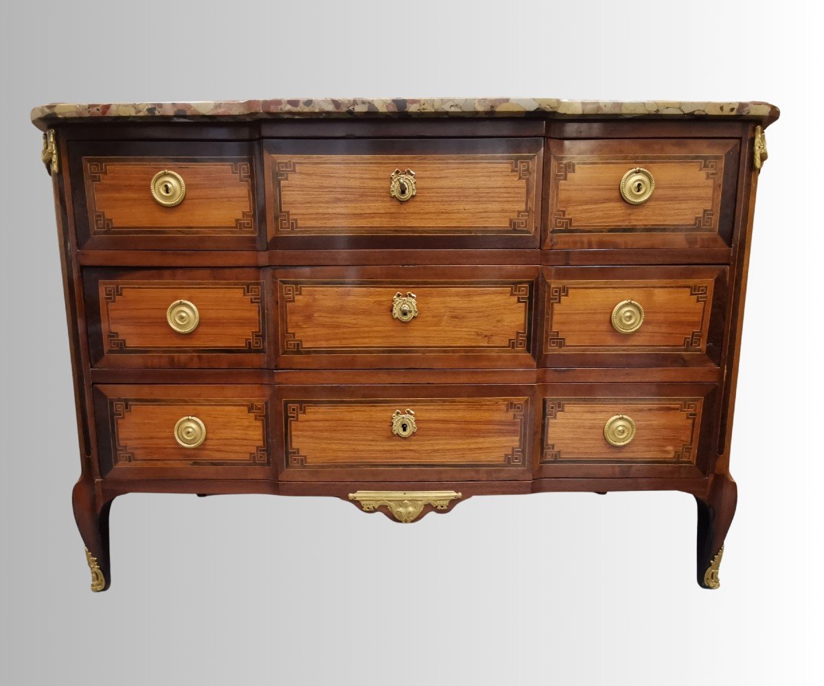 Marquetry Chest Of Drawers Louis XVI Period. Conrad Mauter Stamp 