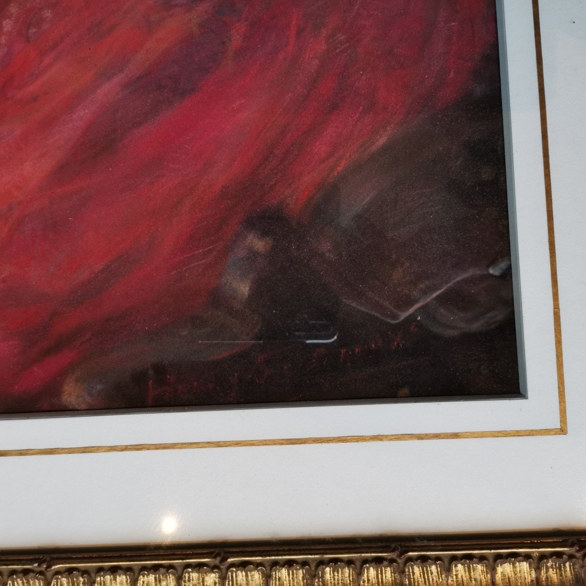 Élégante à La Robe Rouge, Pastel De Henry Degroux -photo-2