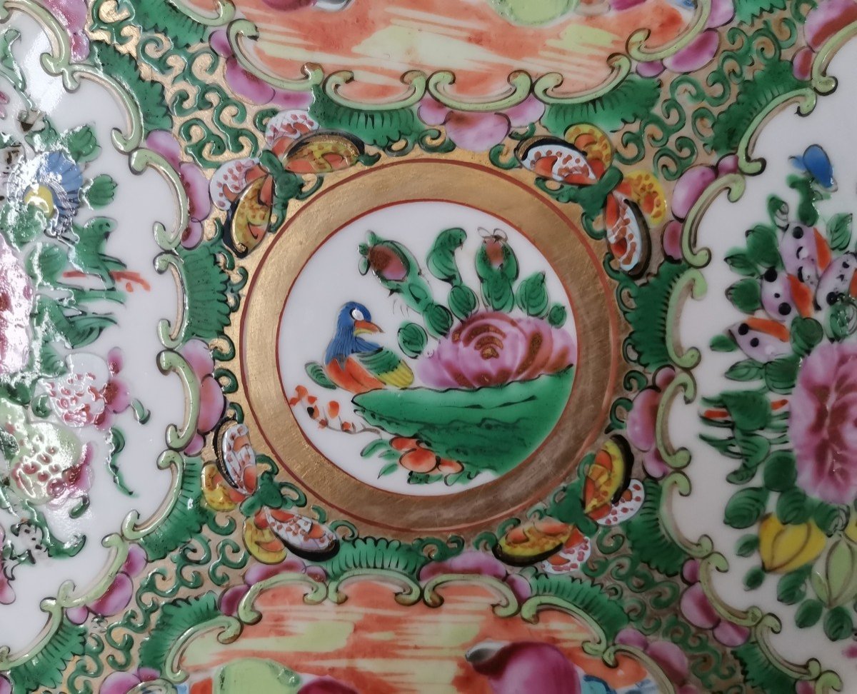 2 Famille Rose Canton Porcelain Plates -photo-2