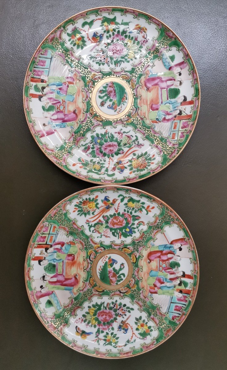 2 Assiettes Famille Rose porcelaine Canton 