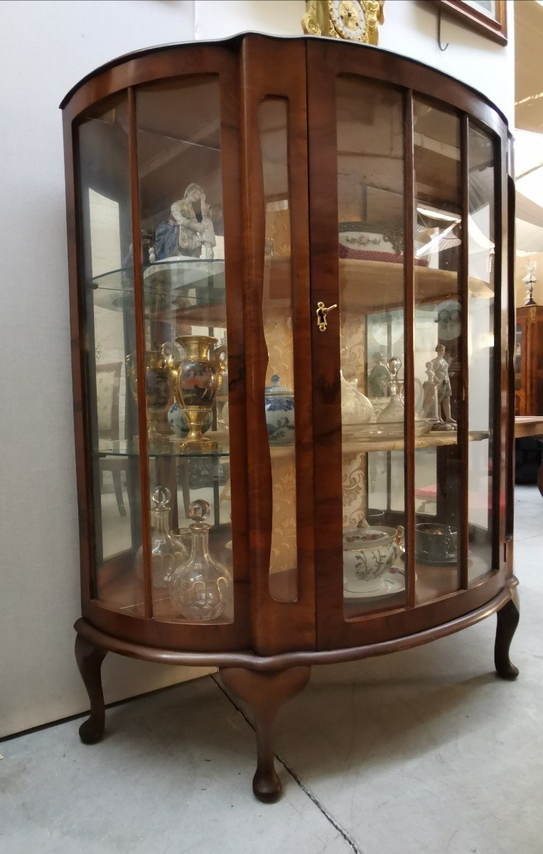 English Art Deco Walnut Display Cabinet -photo-2