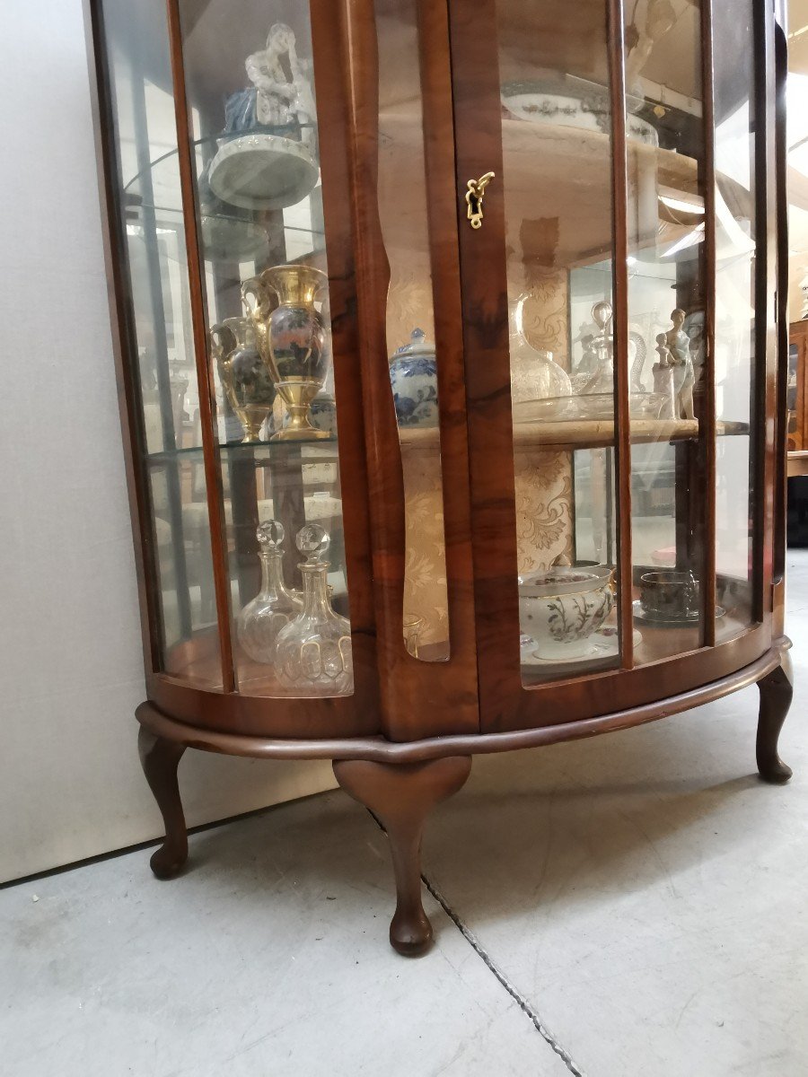 English Art Deco Walnut Display Cabinet -photo-3