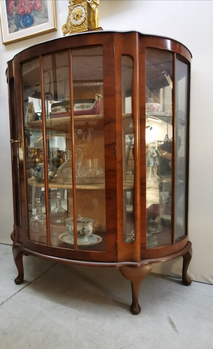 English Art Deco Walnut Display Cabinet -photo-4