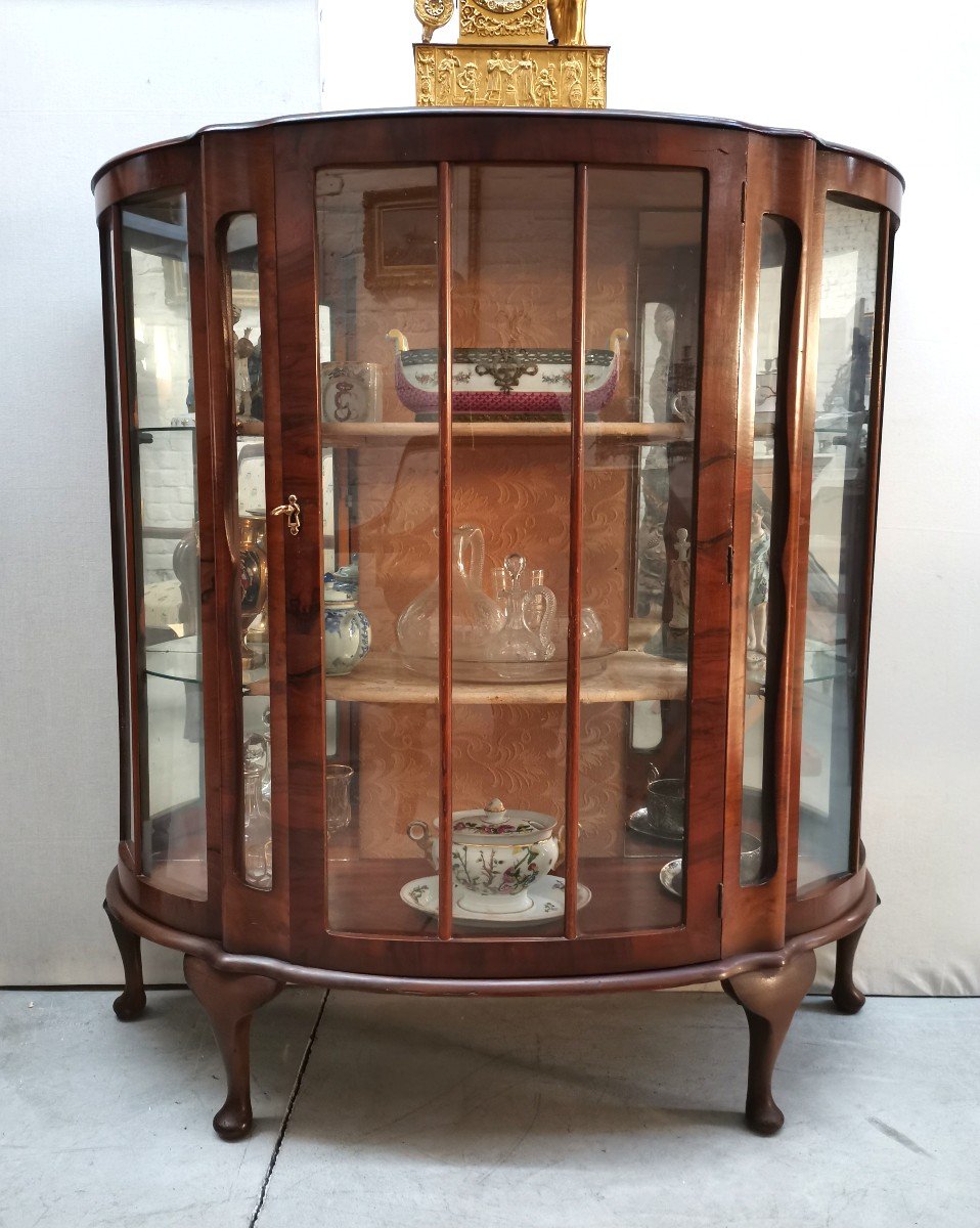 English Art Deco Walnut Display Cabinet 