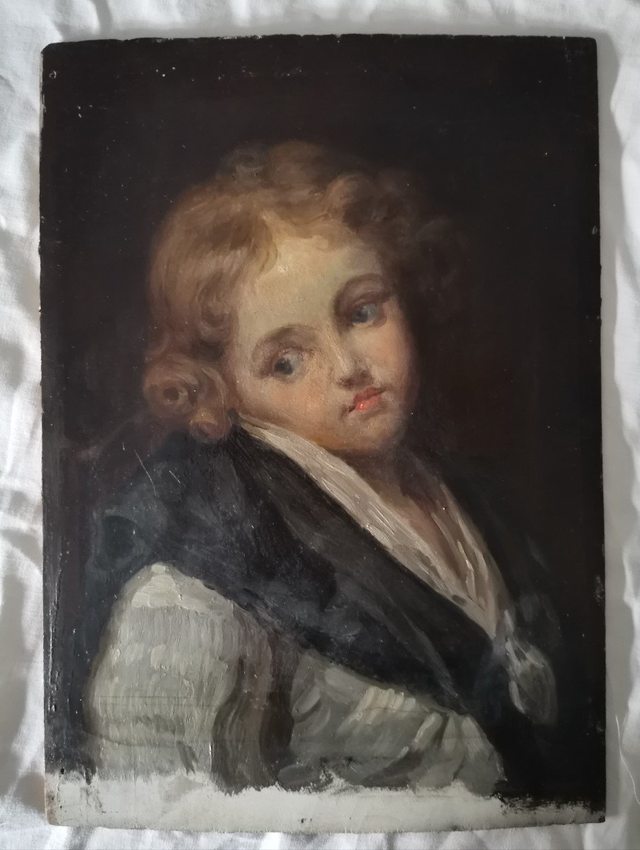 Portrait d' Enfant, Peinture huile sur panneau d' après Jean Baptiste Greuze 