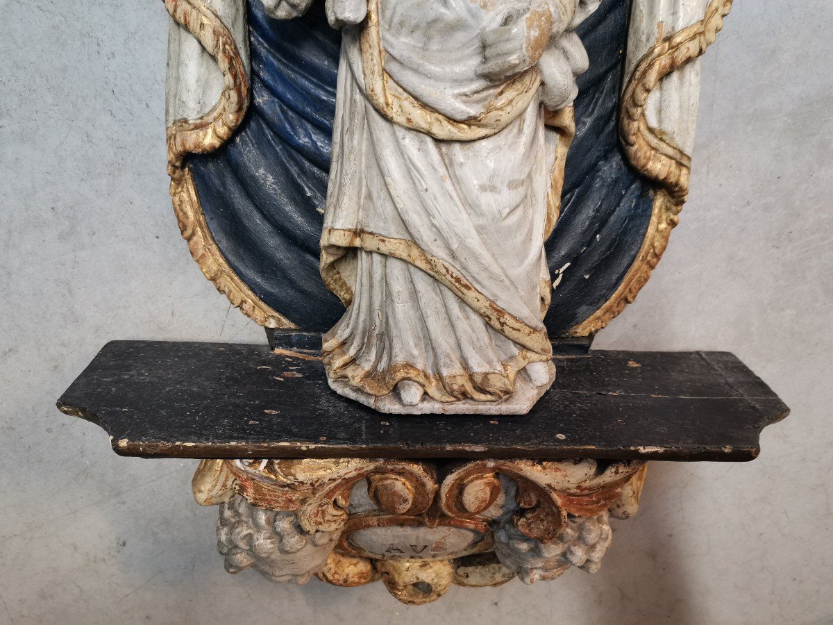 Vierge à l' Enfant Dans Une Chapelle. Bois Sculpté 18ème S-photo-2