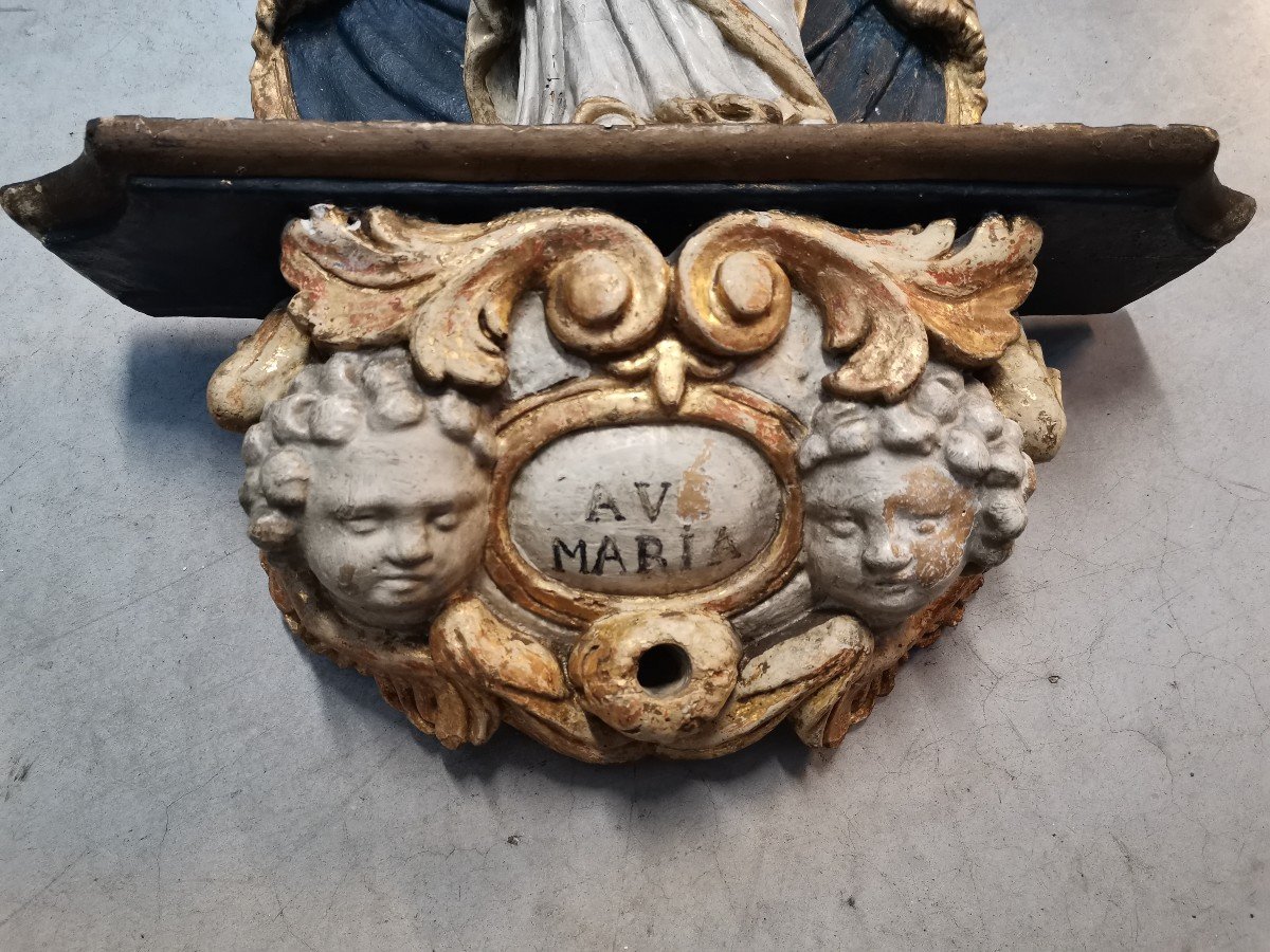 Vierge à l' Enfant Dans Une Chapelle. Bois Sculpté 18ème S-photo-3