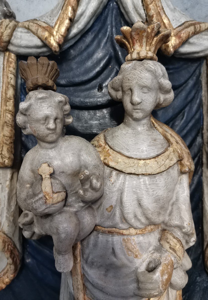 Vierge à l' Enfant Dans Une Chapelle. Bois Sculpté 18ème S-photo-2