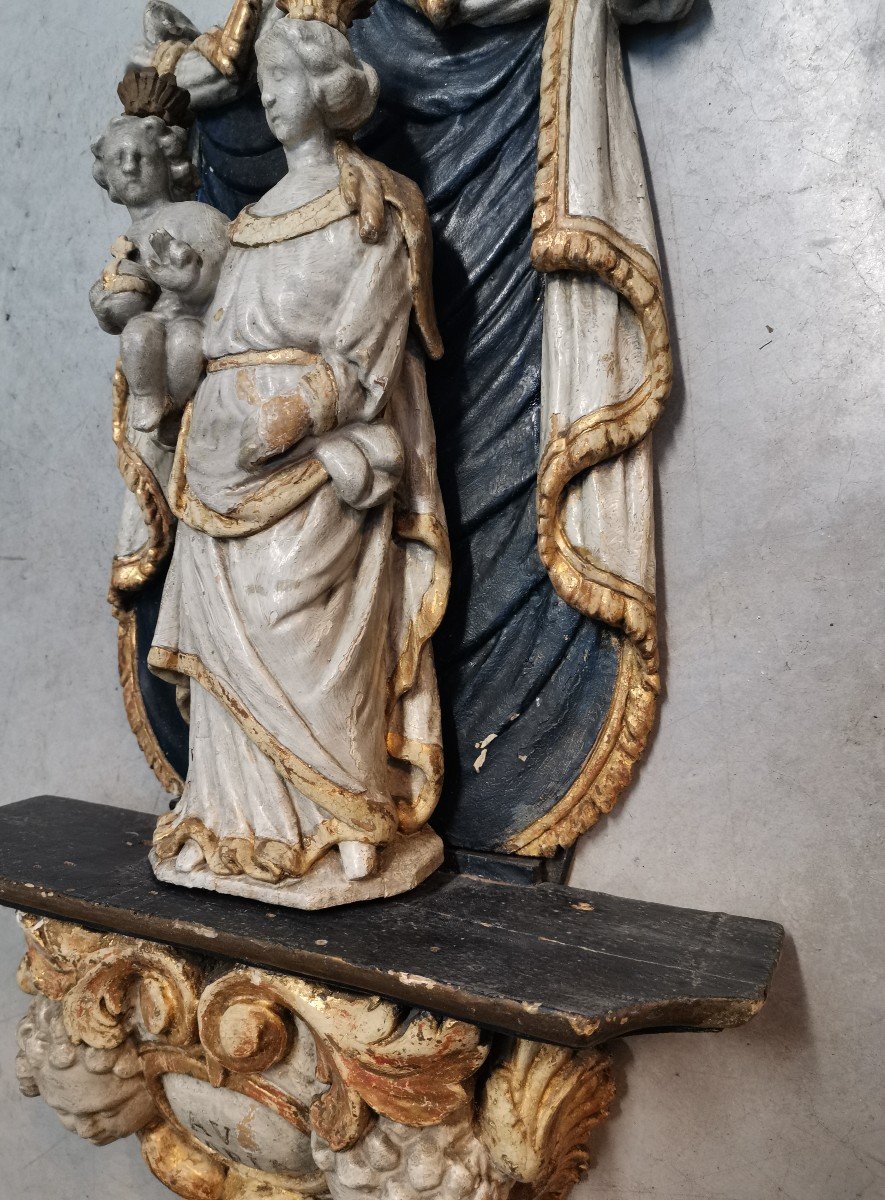 Vierge à l' Enfant Dans Une Chapelle. Bois Sculpté 18ème S-photo-3