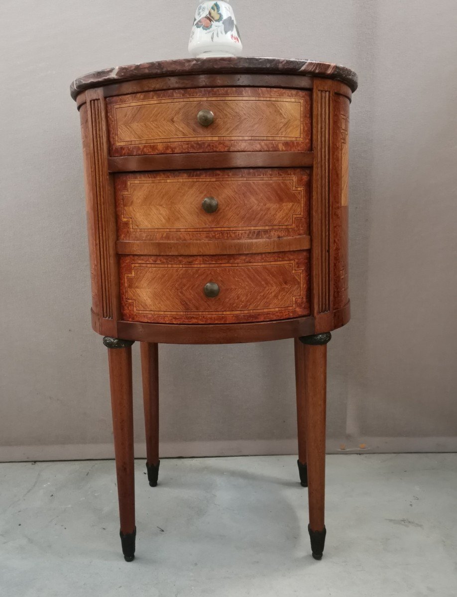 Bedside Table. Small Louis XVI Chest Of Drawers Marquetry-photo-2