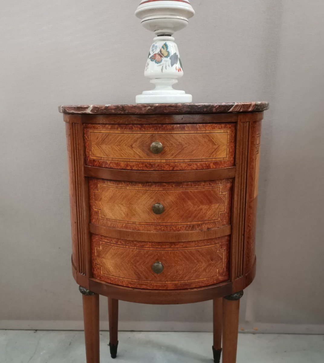 Bedside Table. Small Louis XVI Chest Of Drawers Marquetry-photo-4