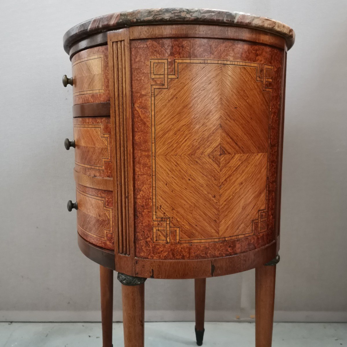 Bedside Table. Small Louis XVI Chest Of Drawers Marquetry-photo-4