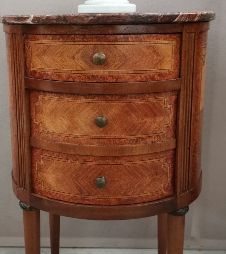 Bedside Table. Small Louis XVI Chest Of Drawers Marquetry-photo-7