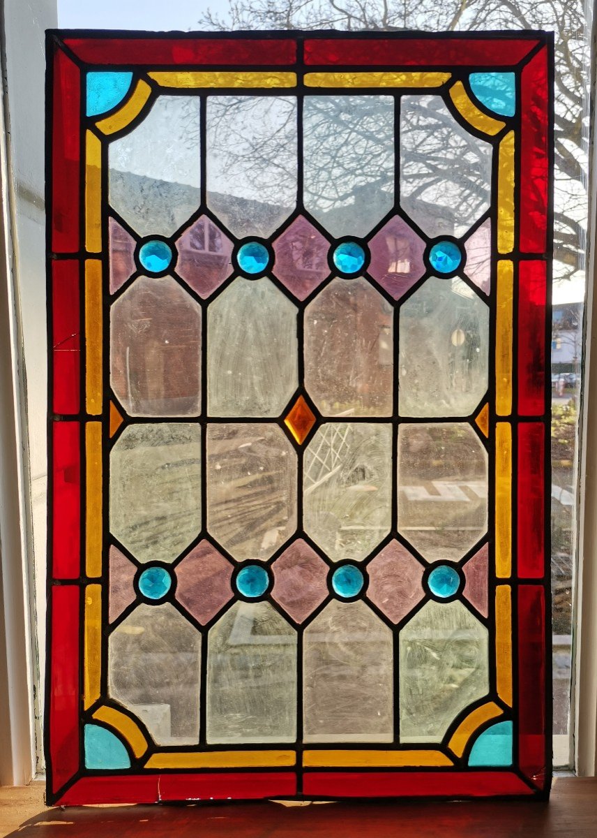 Pair Of Stained Glass Windows With Window Decoration 