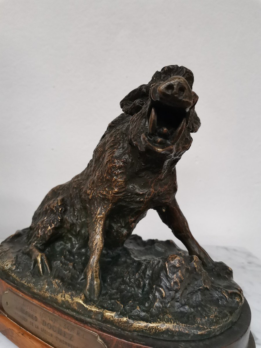 Wild Boar At The Farm. Bronze By E. Terrier -photo-4