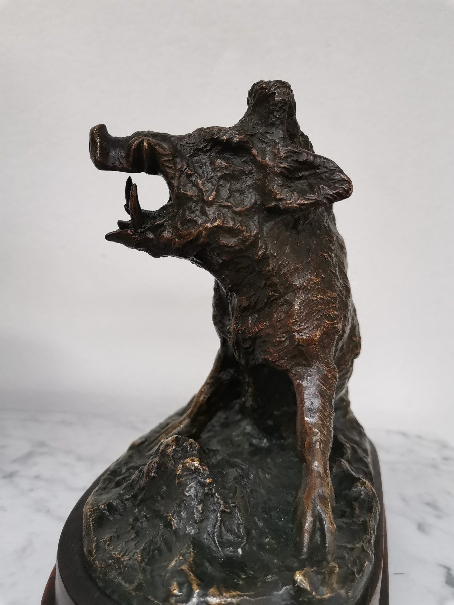 Wild Boar At The Farm. Bronze By E. Terrier -photo-2