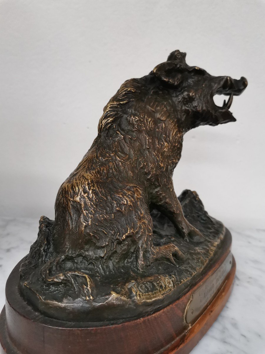 Wild Boar At The Farm. Bronze By E. Terrier -photo-3