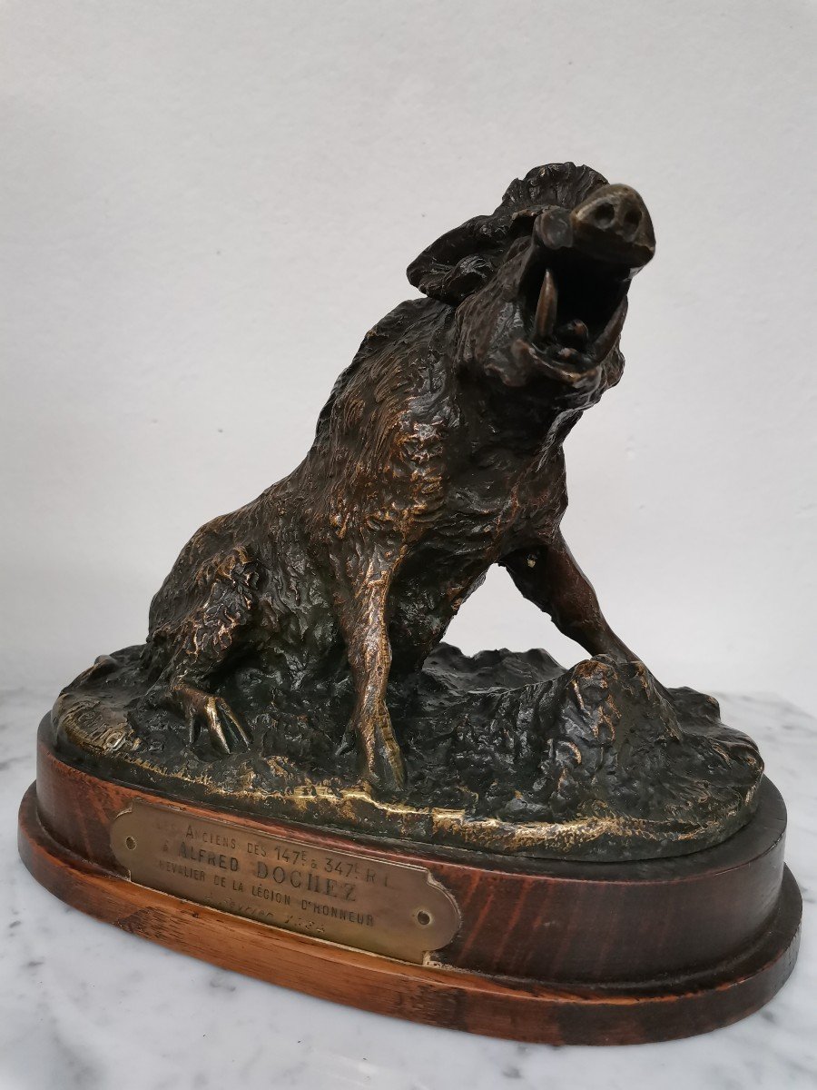 Wild Boar At The Farm. Bronze By E. Terrier -photo-5