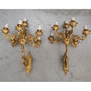 1 Paire d' Applique  bronze doré Style Gothique 