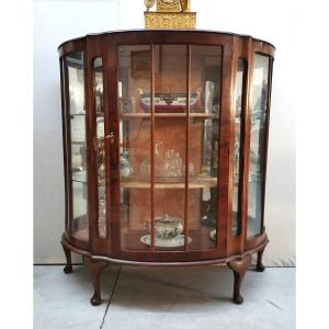 English Art Deco Walnut Display Cabinet 